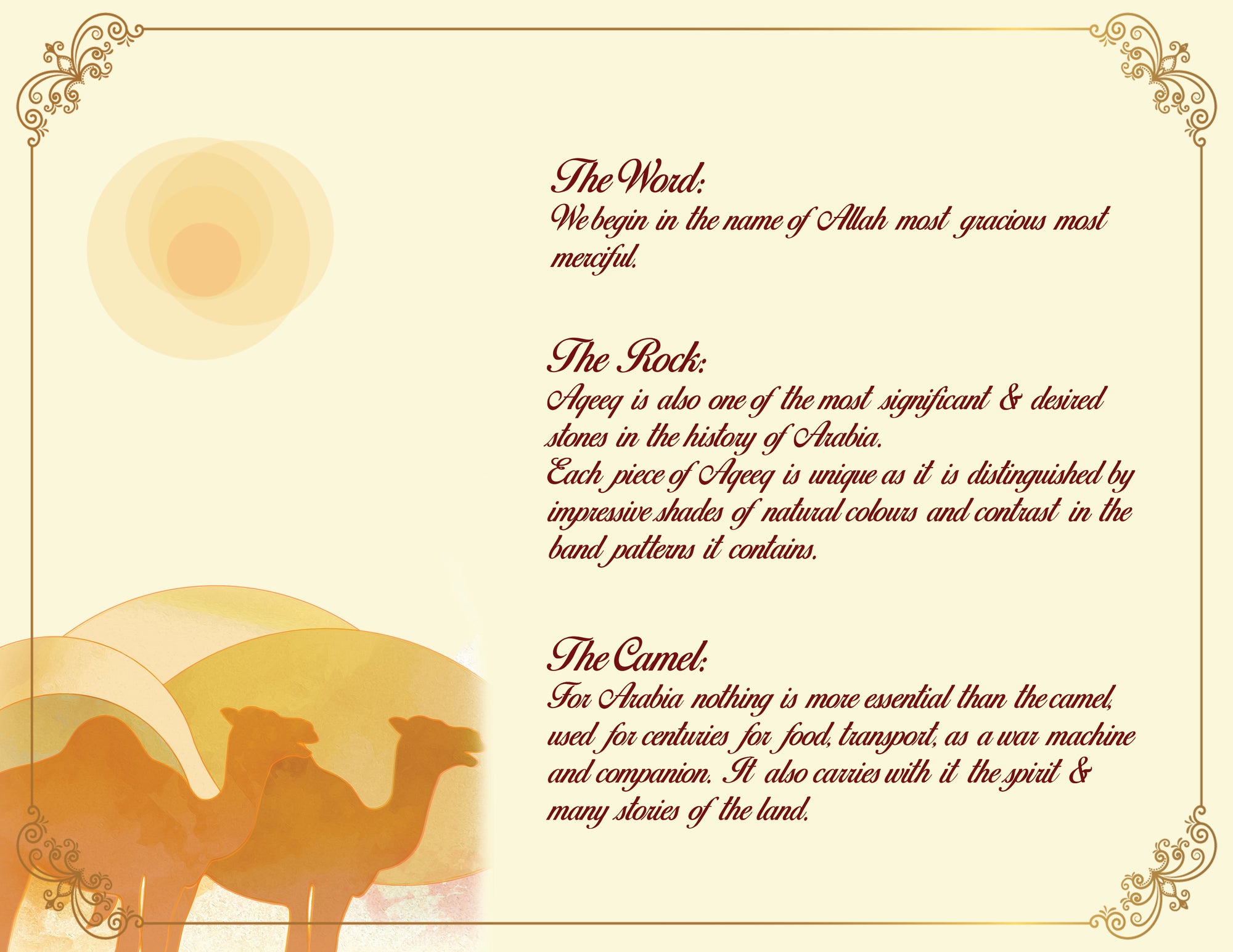 THE WORD, THE ROCK, THE CAMEL